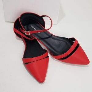 Red Pointed-Toe Slingback Flats with Ankle Strap!